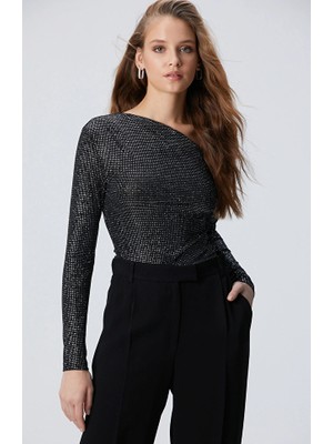 Network Black Shimmer Knit Blouse