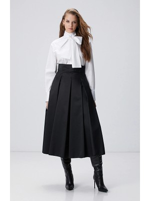 Network Black Midi Length Pleated Satin Skirt