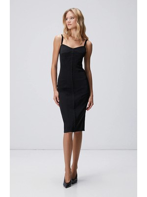 Network Black Strappy Midi Corset Dress