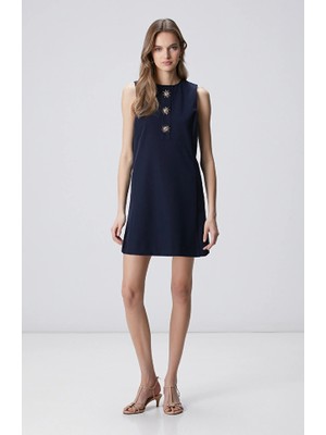 Network Navy Mini Dress With Gold Accessories