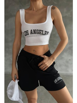 New Boudoir Siyah Beyaz Şort Crop Kadın Alt Üst Takım