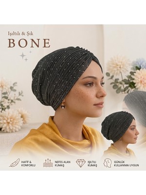 Daisy Tasarım Işıltılı Şık Bordo, Siyah ve Mavi Kadın Bone - Hazır Tesettür Bonesi