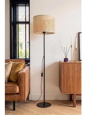 Die Grup Marrien June Rattan Lambader 145 cm - Siyah – Modern Dekoratif Ayaklı Lamba, Salon ve Oturma Odası Aydınlatması