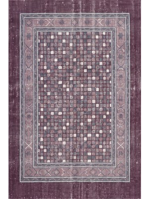 Rugzella Mürdüm Gri Benekli Mozaik Desen Modern Yıkanabilir Yıkanabilir Halı