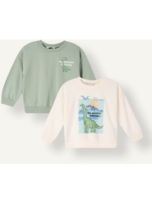 Defacto Baskılı Oversize 2'li Açık Haki Erkek Bebek Sweatshirt I0294A5/KH434