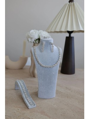 İstoria Bridal Zirkon Taşlı Bridal Set, Kolye Seti, Zirkon Takı Seti, Gelin Takısı