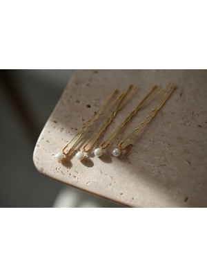 İstoria Bridal Incili Gold Firkete Set, 12'li Saç Pini, Incili Saç Aksesuarı, Düğün-Nikah-Nişan Saç Aksesuarı