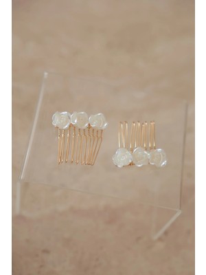 İstoria Bridal 2'li Gold Pin Toka, Nişan-Nikah Düğün Saç Aksesuarı, Gül Şeklinde Inci Tarak Toka (4 Cm)