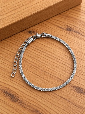 Aida Jewelss Paslanmaz Kararmaz Tasarım Kar Çelik Bileklik 17+5cm 1,25 mm