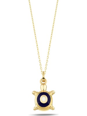 Debora Jewelry 14 Ayar Altın Nazar Boncuklu Minimal Kaplumbağa Kolye