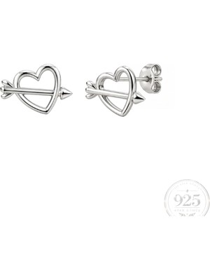 Servi 925 Ayar Gümüş Cupid Kalp ve Ok Küpe