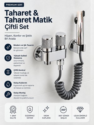 Lüks Krom Taharet Musluğu Seti - Paslanmaz Çelik Malzeme ile Çift Çıkışlı Taharetmatik