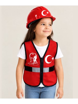Teknik Ay Yıldız Baskılı Kırmızı  Çocuk Güvenlik Yeleği  Seti