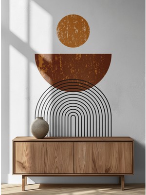 S Digital Boho Soyut Güneş ve Kemer Duvar Stickerı - Geometrik Iskandinav Salon Yatak Odası Antre Uyumlu Dekoratif Duvar Folyosu
