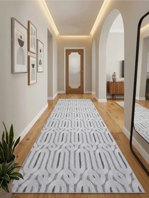 Nesrin Modern Iskandinav Tarz Gri Beyaz Geometrik Örgü Desenli Koridor Yolluk Halı