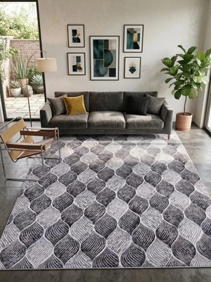 Nesrin Istiridye Çizgili Geometrik Modern Gri Yolluk Iskandinav Koridor ve Salon Halısı