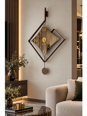 Bablo Eksen Bronz Klasik Bronz Aynalı Sessiz Mekanizma Metal Gövde Modern Duvar Saati G57 cm x Y90 cm