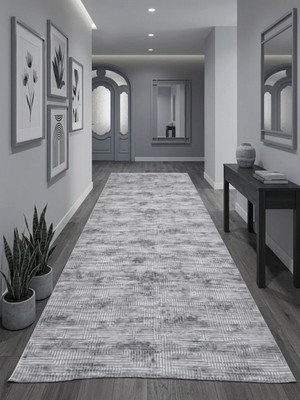 Nesrin Gri Antrasit Labirent Çizgili Modern Koridor Halısı Yolluk Antre Mutfak Halısı