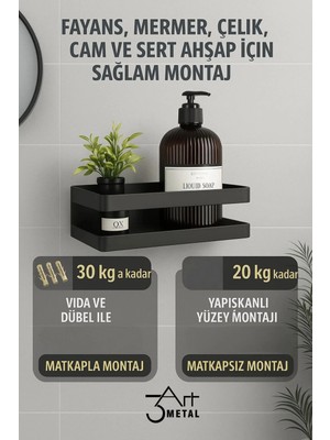 Novélune Banyo Askısı: Mat Siyah Metal Duvar Rafı Banyo Mutfak Düzenleyici Vidalı Yapışkanlı Monta