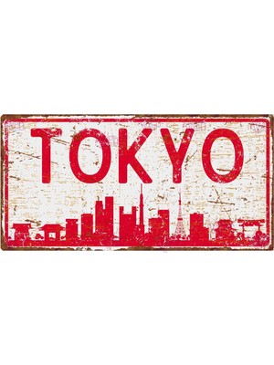AYNED Print Tokyo Şehir Silüetli Mdf Duvar Tabelası, Eskitme Görünümlü Dekoratif Ahşap Levha