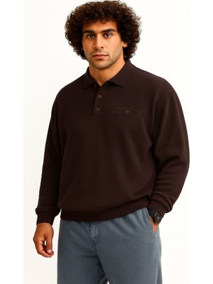 Maruf Shop Erkek Büyük Beden 122 Kilo - 158 Kilo Arası İçin Uygun Geniş Kalıp Polo Yaka Selanik Sweat Kahve
