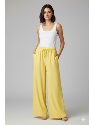 Quzu Beli Lastikli Bol Paça Pantolon