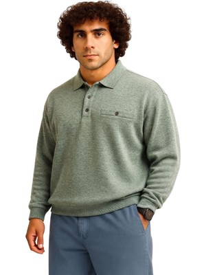 Maruf Shop Erkek Büyük Beden 122 Kilo - 158 Kilo Arası İçin Uygun Geniş Kalıp Polo Yaka Selanik Sweat Haki