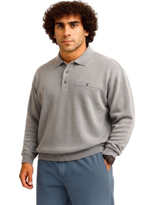 Maruf Shop Erkek Büyük Beden 122 Kilo - 158 Kilo Arası İçin Uygun Geniş Kalıp Polo Yaka Selanik Sweat Gri