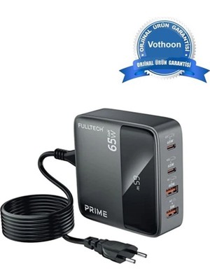Royaleks 65W Masaüstü 4 Portlu Hızlı Şarj Cihazı Istasyonu 2xusb-A, 2xtype-C Giriş,1,5 Mt. Kablo