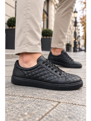 Mevese Egitserp Bağcıklı Cilt Kapitone Desenli Erkek Günlük Sneaker Ayakkabı - Kömür