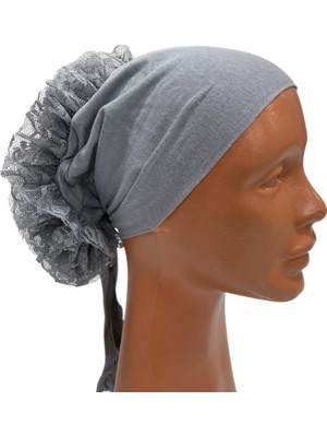 Happy Scarfs Dantelli Dikişsiz Bone - Gri
