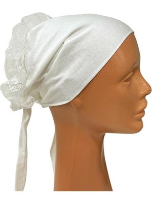 Happy Scarfs Dantelli Dikişsiz Bone - Ekru