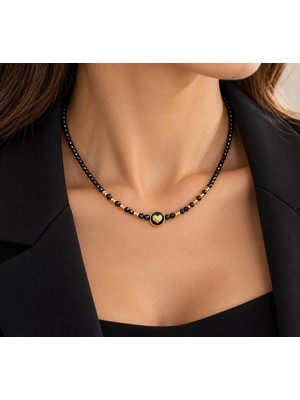 Home Spinel Taşlı Kalp Detaylı Gold Kolye