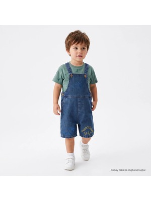 Mothercare Baby Boy Short Overalls & T-Shirt Dinosaur Print Buttoned Crew Neck Short Sleeve Rib Knit