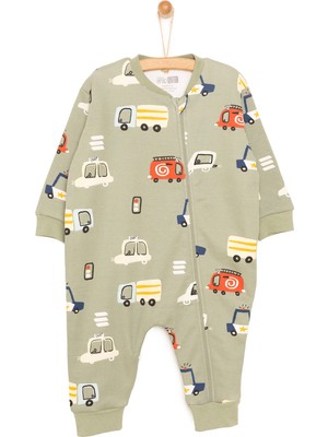 Hellobaby Baby Boy Sleep Sack Construction Vehicle Print Zippered Crew Neck Long Sleeve Footless