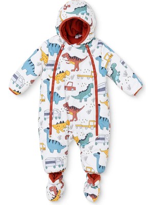 Midimod Baby Boy Snowsuit Dinosaur Print Zippered Hooded Long Sleeve Elasticated