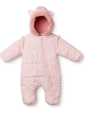Midimod Baby Girl Snowsuit Heart Print Zippered Hooded Long Sleeve Elasticated