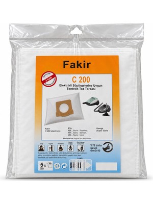 Fakir C 200 Uyumlu Elektrikli Süpürge Toz Torbası 5 Adet 3 Katlı – Eta Proximo Demon Trino Omega Avant Uyumlu