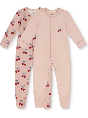 Mothercare Baby Girl Romper Cherry Print Snap Crew Neck Long Sleeve Footed