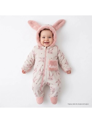 Midimod Baby Girl Welsoft Romper Zippered Hooded Long Sleeve Footed