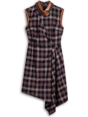Twist Plaid Asymmetric Dress