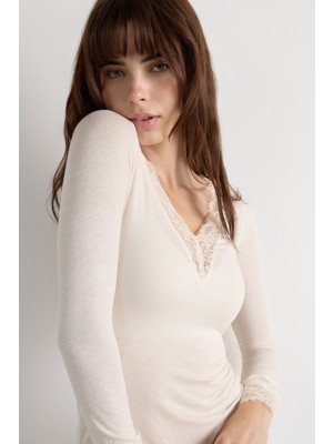 Intimissimi Lace Modal Cashmere Ultralight Long Sleeve Blouse
