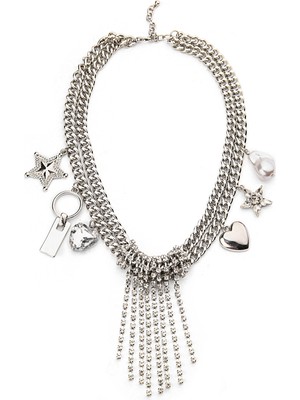 Twist Combined Pendant And Stone Metal Necklace