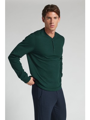 Intimissimi %100 Cotton Henley Neck Long Sleeve Top