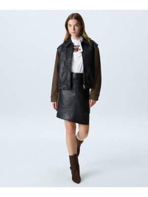 Twist Faux Leather Mix Mini Skirt