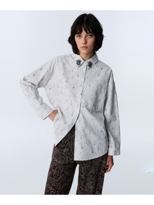 Twist Graphic Print Embroidered Shirt