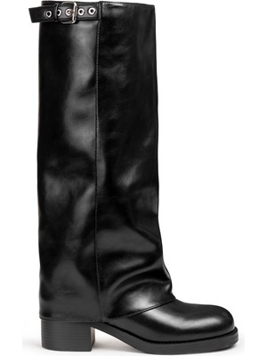 Twist Metal Buckle Leather Look Boots