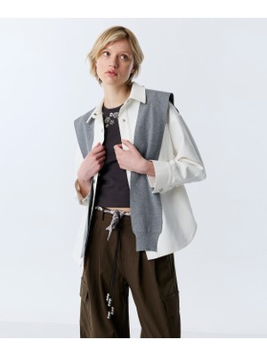 Twist Shirt Jacket With Knit Scarf