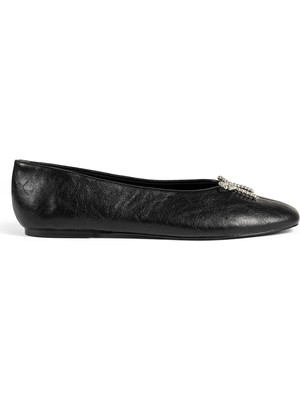 Twist Bow Detail Leather Look Ballet Flats