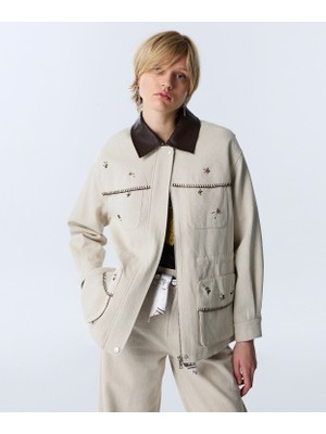 Twist Contrast Collar Embellished Trench Coat